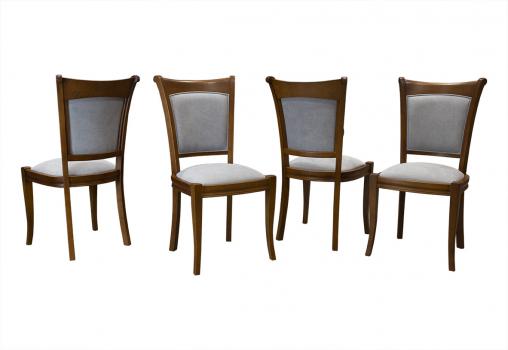 Lot de 4 Chaises Pauline en Merisier Massif de style Louis Philippe Tissu Kénia Gris clair