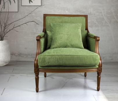 Fauteuil Laura de style Louis XVI réalisé en hêtre massif  Tissu Vert