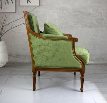 Fauteuil Laura de style Louis XVI réalisé en hêtre massif  Tissu Vert