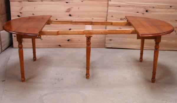 Table ronde à volets DIAMETRE 110 de style Louis Philippe en Merisier Massif 4 allonges de 40 cm
