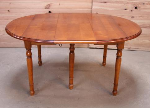 Table ronde à volets DIAMETRE 110 de style Louis Philippe en Merisier Massif 4 allonges de 40 cm