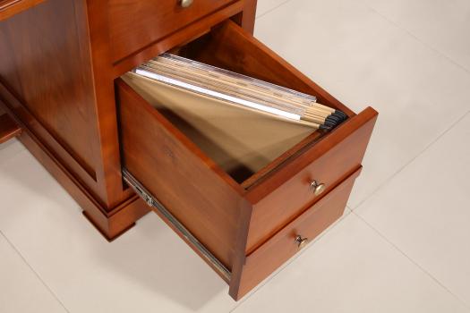 Petit Bureau Lucie réalisé en Merisier de style Louis Philippe Surface d'écriture moleskine VERTE 
