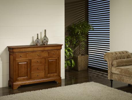 Buffet Flore, 2 portes 9 tiroirs, réalisé en Merisier Massif de style Louis Philippe