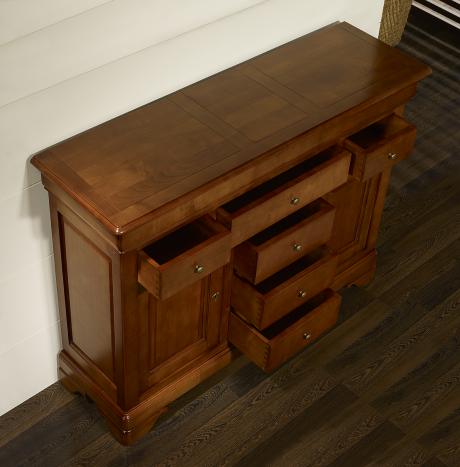 Buffet Flore, 2 portes 9 tiroirs, réalisé en Merisier Massif de style Louis Philippe
