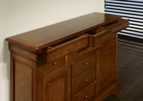 Buffet Flore, 2 portes 9 tiroirs, réalisé en Merisier Massif de style Louis Philippe