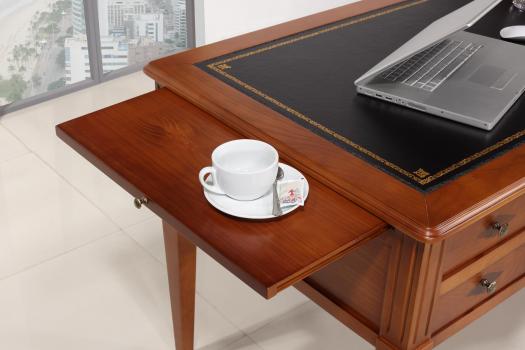  Bureau Ministre 5 tiroirs  Nicolas réalisé en Merisier Massif de style Directoire Surface d'écriture NOIR