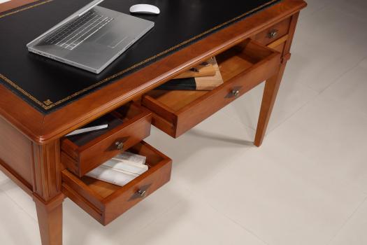  Bureau Ministre 5 tiroirs  Nicolas réalisé en Merisier Massif de style Directoire Surface d'écriture NOIR