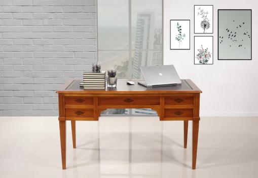  Bureau Ministre 5 tiroirs  Nicolas réalisé en Merisier Massif de style Directoire Surface d'écriture NOIR
