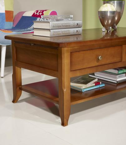Table Basse Flore réalisée en merisier de style Louis Philippe PLATEAU MARQUETTE MERISIER 