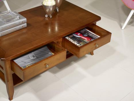 Table Basse Flore réalisée en merisier de style Louis Philippe PLATEAU MARQUETTE MERISIER 