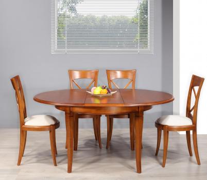 Table ronde 4 pieds Juliette, réalisée en Merisier Massif de style Louis Philippe Diamètre 120 SEULEMENT 1 DISPONIBLE