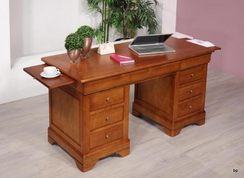 Bureau Ministre 9 tiroirs Zoé réalisé en Merisier Massif de style Louis Philippe SEULEMENT 1 DISPONIBLE