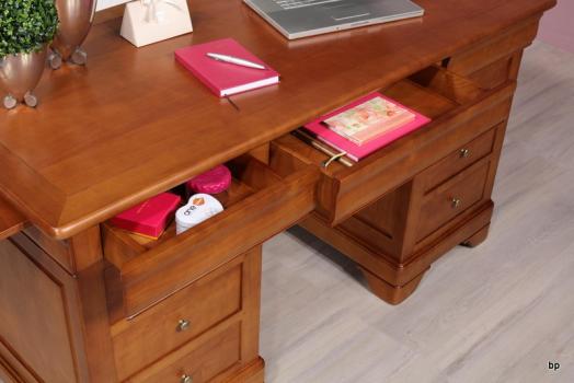 Bureau Ministre 9 tiroirs Zoé réalisé en Merisier Massif de style Louis Philippe SEULEMENT 1 DISPONIBLE