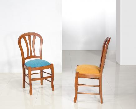 Chaise Camille réalisée en MERISIER Massif assise tissu de style Louis Philippe Assise colorie turquoise