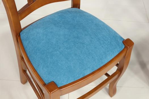Chaise Camille réalisée en MERISIER Massif assise tissu de style Louis Philippe Assise colorie turquoise