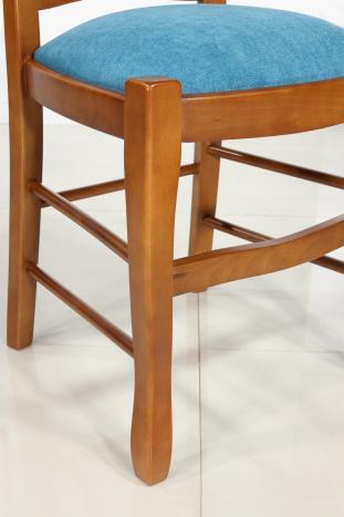 Chaise Camille réalisée en MERISIER Massif assise tissu de style Louis Philippe Assise colorie turquoise