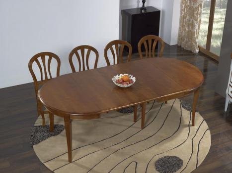 Table ronde Camille réalisée en Merisier Massif de style Louis Philippe pieds sabres DIAMETRE 110 CM