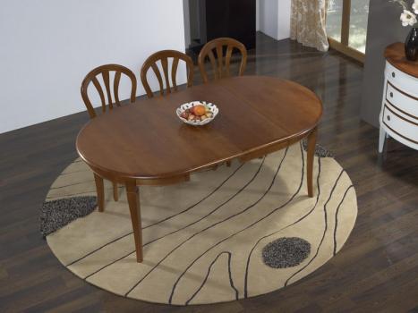 Table ronde Camille réalisée en Merisier Massif de style Louis Philippe pieds sabres DIAMETRE 110 CM