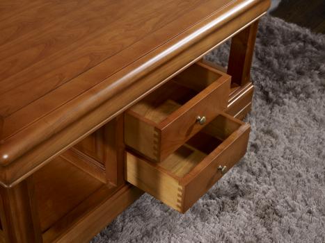 Table basse Camille en Merisier de style Louis Philippe 2 TIROIRS EN VA ET VIENT 