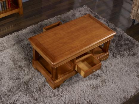 Table basse Camille en Merisier de style Louis Philippe 2 TIROIRS EN VA ET VIENT 