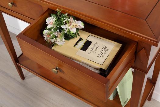 Console 2 tiroirs réalisée en Merisier de style Directoire - Merisier doré