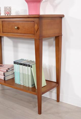 Console 2 tiroirs réalisée en Merisier de style Directoire - Merisier doré