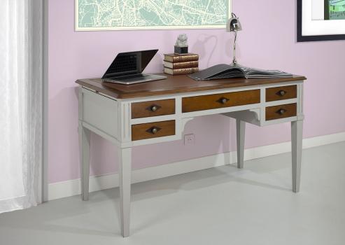 Bureau Ministre Mathilde réalisée en Merisier Massif de style Directoire Bi-color Merisier doré et gris perle 