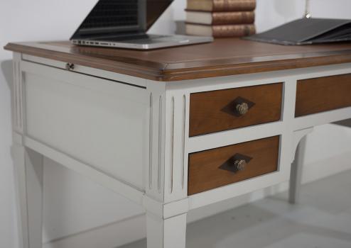Bureau Ministre Mathilde réalisée en Merisier Massif de style Directoire Bi-color Merisier doré et gris perle 