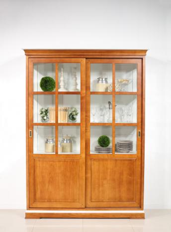 Bibliothèque portes coulissantes  réalisée en Merisier Massif de style Directoire SEULEMENT 1 DISPONIBLE