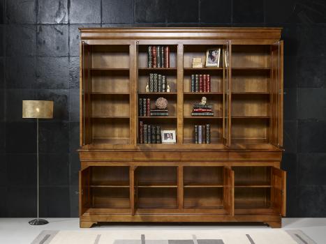 Bibliothèque 2 corps 4 portes Salomé, réalisée en Merisier Massif de style Louis Philippe 