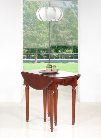 Table ronde à volets Justine réalisée en Merisier Massif de style Louis XVI 6 pieds 3 allonges DIAMETRE 90 cm