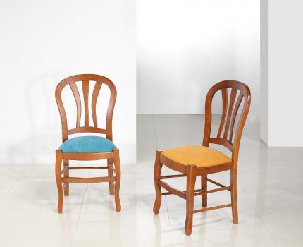 Chaise Camille réalisée en MERISIER Massif assise tissu de style Louis Philippe Assise coloris MOUTARDE