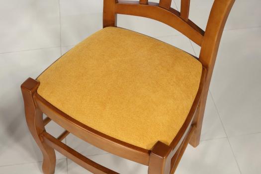 Chaise Camille réalisée en MERISIER Massif assise tissu de style Louis Philippe Assise coloris MOUTARDE