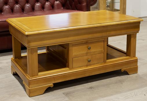 Table basse Camille en Merisier de style Louis Philippe 2 TIROIRS EN VA ET VIENT Finition Merisier Blond SEULEMENT 1 DISPONIBLE