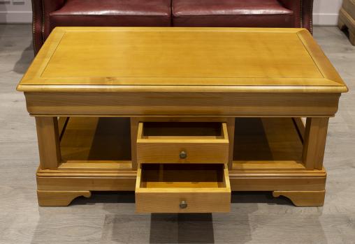 Table basse Camille en Merisier de style Louis Philippe 2 TIROIRS EN VA ET VIENT Finition Merisier Blond SEULEMENT 1 DISPONIBLE