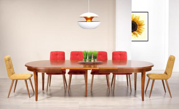 Table ovale de salle à manger Estelle, réalisée en Merisier Massif de style Louis Philippe 180x120 avec 3 allonges 
