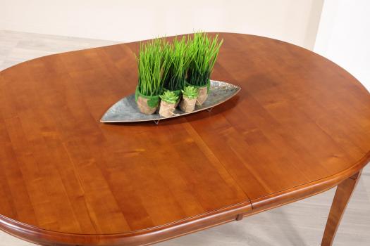 Table ovale de salle à manger Estelle, réalisée en Merisier Massif de style Louis Philippe 180x120 avec 3 allonges 