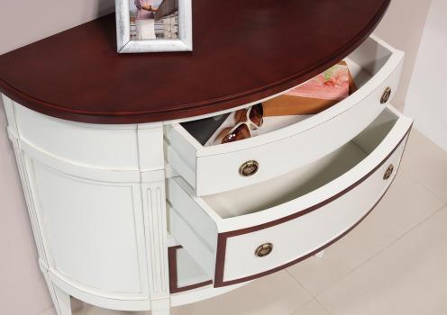 Commode 1/2 Lune 3 tiroirs en Merisier de style Louis XVI, Laqué Ivoire 