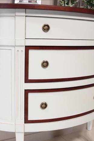 Commode 1/2 Lune 3 tiroirs en Merisier de style Louis XVI, Laqué Ivoire 
