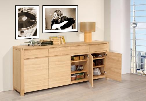 Buffet 4 portes Jean-Lin réalisé en MERISIER de Ligne contemporaine