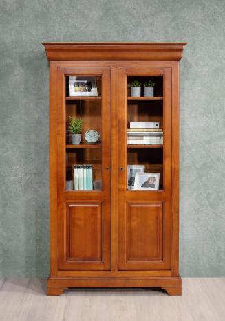 Bibliothèque 2 portes Camille réalisée en Merisier Massif de style Louis Philippe Largeur 110 cm'