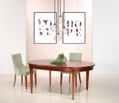 Table Ovale Estelle, 180x120 réalisée en Merisier Massif de style Louis Philippe Pieds Fuseaux  Avec ses allonges cette table mesure 380x120 cm 