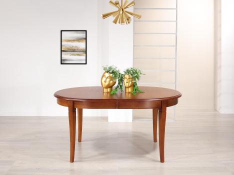 Table ovale Constance 160x120 réalisée en Merisier de style Louis Philippe 2 allonges incorporées de 39 cm 
