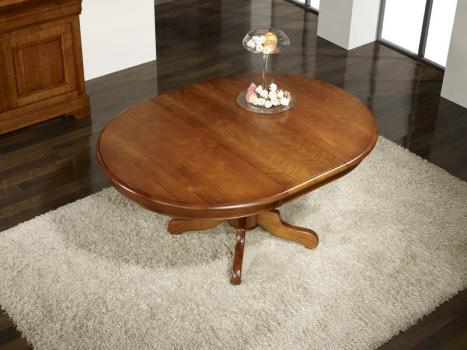 Table ronde pieds central Sabine réalisée en merisier massif de style Louis Philippe