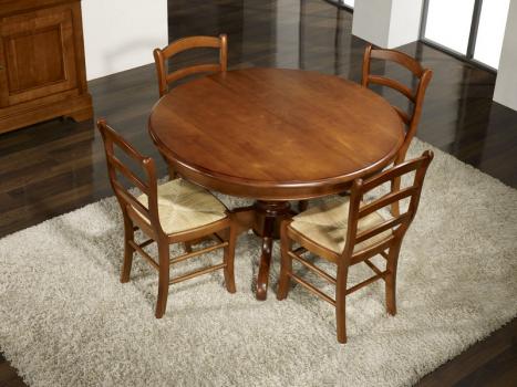 Table ronde pieds central Sabine réalisée en merisier massif de style Louis Philippe