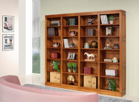 Bibliothèque Sylvia de ligne contemporaine réalisée en merisier massif 4 modules Longueur 255 cm 