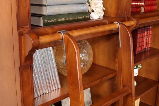 Bibliothèque 6 portes Angèle réalisée en Merisier Massif de style Directoire avec son échelle