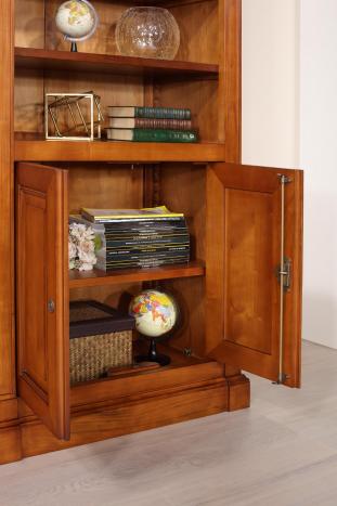 Bibliothèque 6 portes Angèle réalisée en Merisier Massif de style Directoire avec son échelle