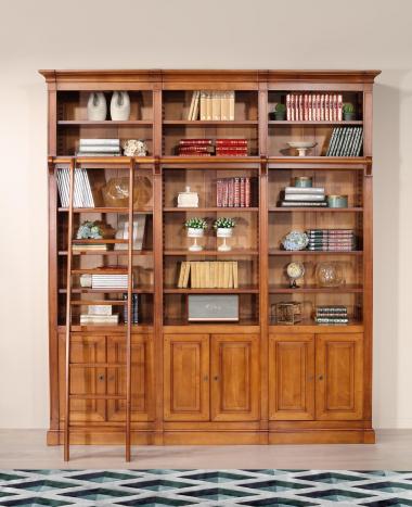 Bibliothèque 6 portes Angèle réalisée en Merisier Massif de style Directoire avec son échelle