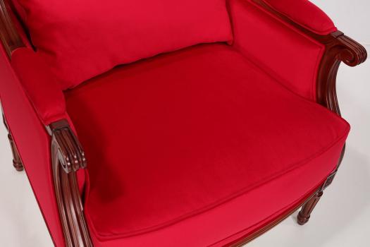 Fauteuil Laura de style Louis XVI réalisé en hêtre massif  Tissu Elastron Paris deep red